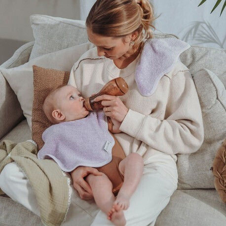 Meyco Σαλιάρα από 100% Βαμβάκι με Αυτοκόλλητο Soft Lavender 2τμχ