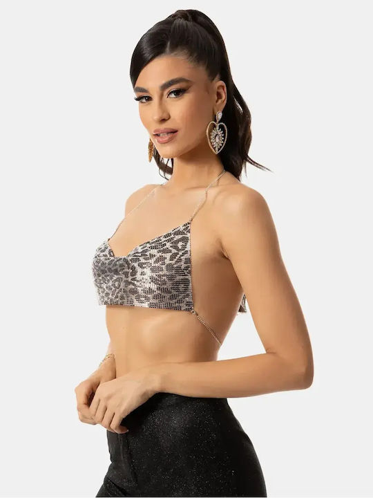 Metallic Crop Top One Size Leopard