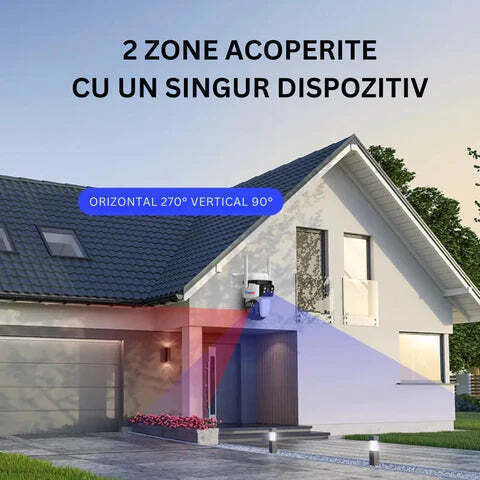 Cameră de Supraveghere 4G 9MP 3 Obiective Zoom 10x Rezistentă la Apă Acoperire Vizuală 360°