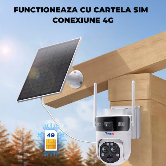 Cameră Supraveghere Taggo Conexiune 4G Rezoluție 6MP Zoom 15x Încărcare Solară Exterior 3 Lentile Vedere Nocturnă