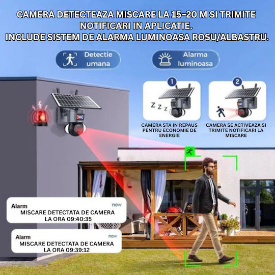 Cameră Supraveghere 4K HD Wi-Fi Cu Dublu Obiectiv Zoom 12x Încărcare Solară Rotire Controlată Prin Aplicație Rezistentă La Apă IP66