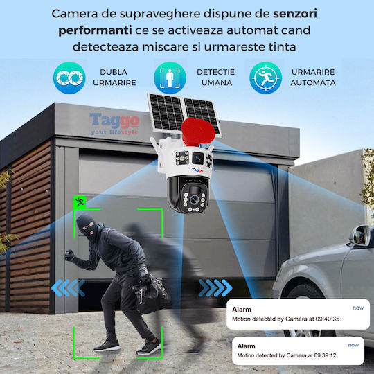 Cameră de Supraveghere 4G 6K Ultra HD Cameră Dublă 12MP Panou Solar 20W Încărcare Rotire Controlată prin Aplicație Impermeabilă IP66