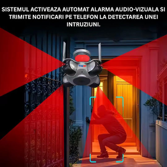 Wi-Fi Камера за Наблюдение 8K Управление с Приложение Засичане на Движение Звукова Аларма 4 PTZ Обектива IP66 Двупосочна Комуникация
