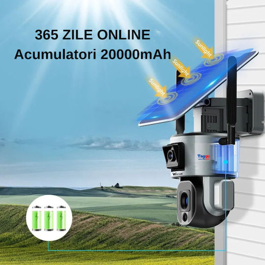 Cameră de Supraveghere Wireless de Exterior 4K Ultra HD Cameră Dublă 4MP+4MP Zoom Optic 10x Încărcare Solară Rotire Controlată prin Aplicație IP66 Rezistentă la Apă