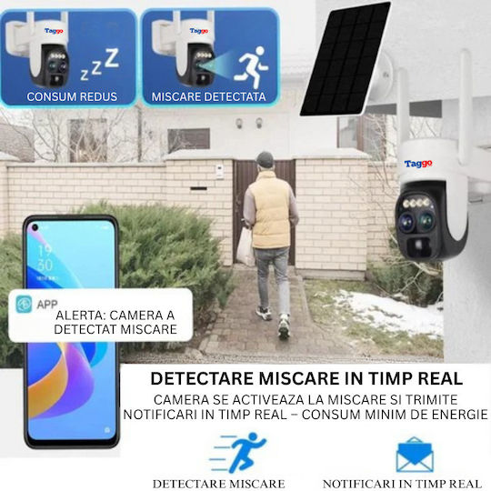 Cameră de Supraveghere 4G 4K Ultra HD de Exterior Cameră Dublă 4MP+4MP Zoom Optic 10x Încărcare Solară Rotire Controlată prin Aplicație Impermeabilă IP66