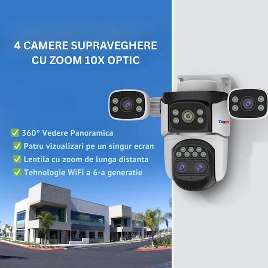 Cameră Supraveghere Wifi 16MP – Zoom 10x Vedere Nocturnă Color Audio Bidirecțional Detectare Mișcare Urmărire Automată Multi Obiectiv