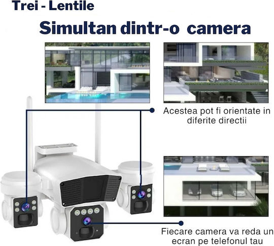 Cameră Crocodil 4G Solară cu Mai Multe Lentile 12MP Panou Solar 10W Stocare Cloud SD IP66 Rezistentă la Apă Urmărire Persoană
