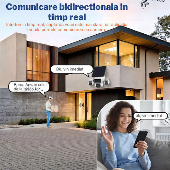 Cameră Crocodil 4G Solară cu Mai Multe Lentile 12MP Panou Solar 10W Stocare Cloud SD IP66 Rezistentă la Apă Urmărire Persoană