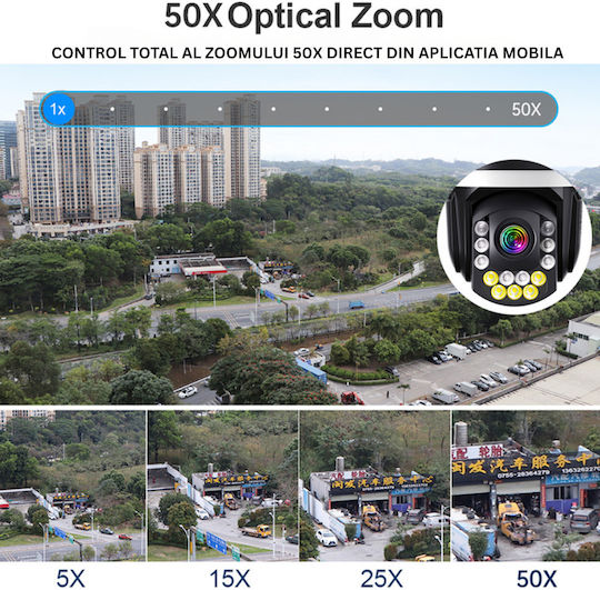 Cameră Supraveghere Conexiune Wi-Fi 8MP 4K Zoom Optic 50x Vedere Nocturnă Color