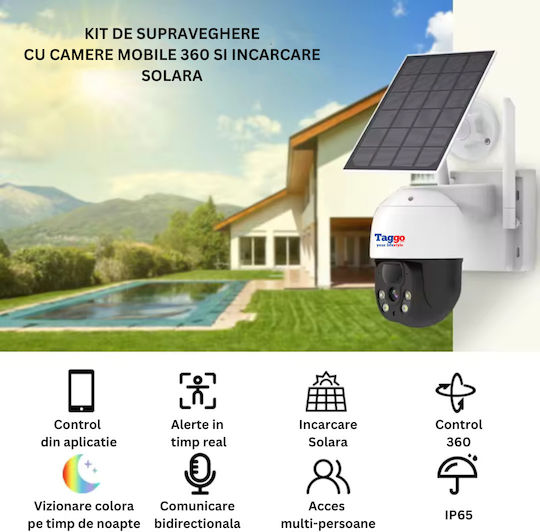Sistem De Supraveghere Outdoor Cu 4 Camere 360 Wireless Profesional Încărcare Solară 4 Canale Hd 4mp Wireless Monitor Lcd Ir 30m