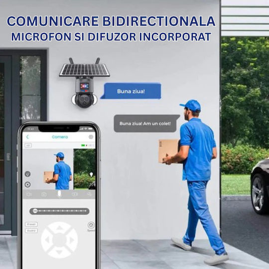 Cameră de Supraveghere 4G 4K HD cu Dublă Lentilă Zoom 12x Încărcare Solară Rotire Controlată prin Aplicație IP66 Rezistentă la Apă
