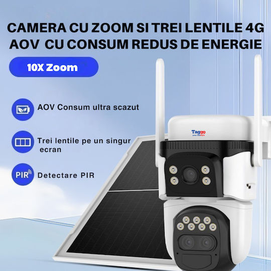 Cameră de Supraveghere cu Panou Solar 4G Detecție Umană 360° PTZ Lentilă Dublă Zoom 10x Rezistentă la Apă
