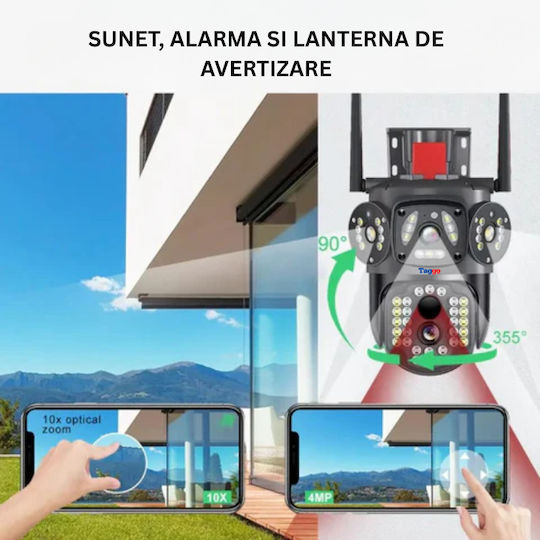 Wifi Surveillance Camera 10x Zoom 3 Screens 4k Resolution Human Detection Auto Tracking Ip66