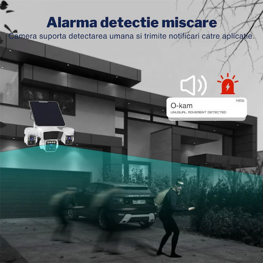Cameră Crocodil 4G Solară cu Mai Multe Lentile 12MP Panou Solar 20W Stocare Cloud SD IP66 Rezistentă la Apă Urmărire Persoană