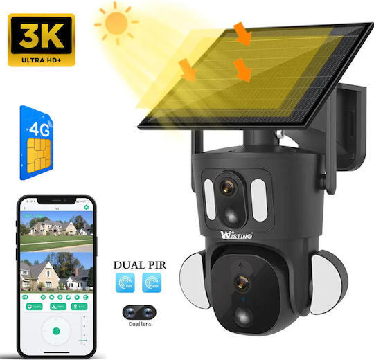 Dual Camera Surveillance Camera 6MP 4G 3K Ultra HD Solar Charging App-Controlled Rotation IP66 Waterproof