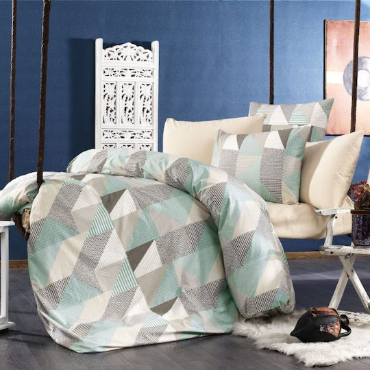 Dimcol Geometrical Σετ Υπέρδιπλο 4τμχ 220x240εκ. 330 Green-beige