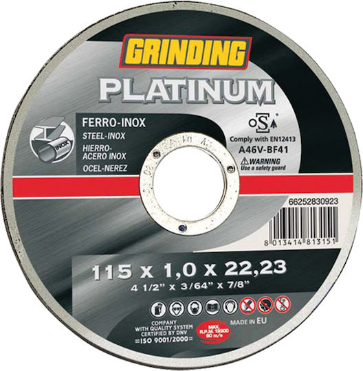 Grinding Δίσκος Κοπής Inox Platinum 115x1.0mm Δίσκος Κοπής Μετάλλου 115mm 25τμχ