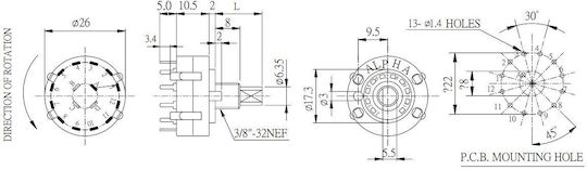 Διακόπτης Περιστροφικός 2612 03/04 PCB 38ROA TWA 10τμχ