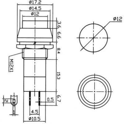 Ultimax Φ12 PB305A Διακόπτης Μπουτόν 2 Pin Κόκκινο 10τμχ