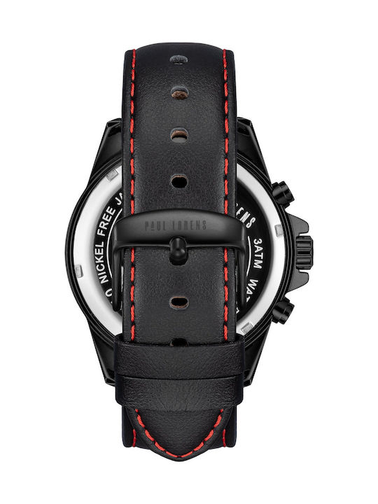 Paul Lorens Γυναικείο Ρολόι 44mm Μπαταρίας με Μαύρο Δερμάτινο Λουράκι
