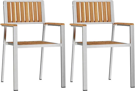 Outdoor Chair Wooden Silver 2pcs 56x62x87cm