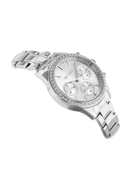 Paul Lorens Damen Uhr Chronograph mit Silber Metallarmband