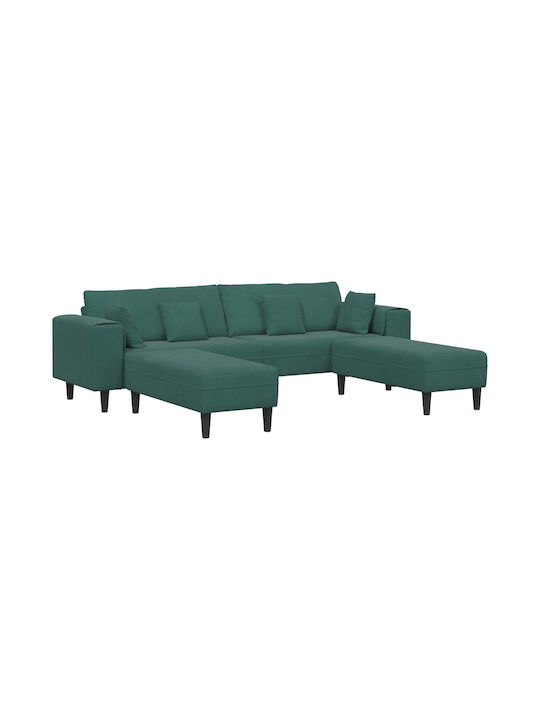 Colțar Canapea U-Shaped Catifea Verde Închis Cu Perne Decorative 250x77x76cm