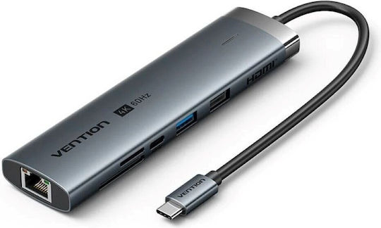 Vention 8-in-1 USB-C Docking Station mit HDMI 4K PD Ethernet Gray