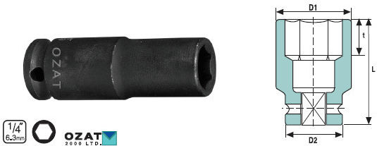 1/4'' Steckdosen Kopf 6 Seiten 9 Mm Lang