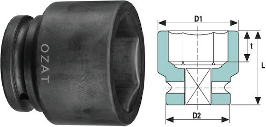 2.1/2'' 6-point Impact Socket Head Short 90