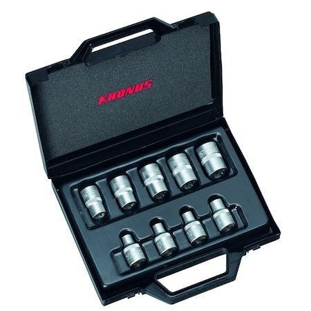 Set Profil Tubular Capete Biți Cu Cap Hexagonal 1/2'' În Cutie Din Plastic 9 Bucăți