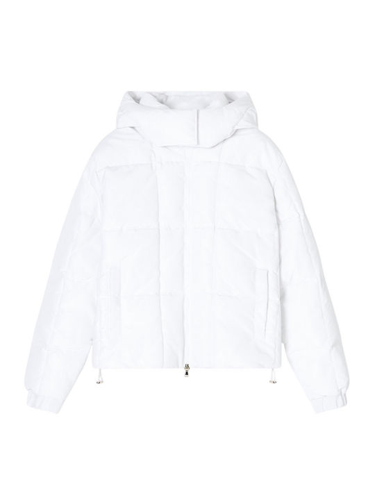 Women's Lifestyle Jacket for Winter with Hood White