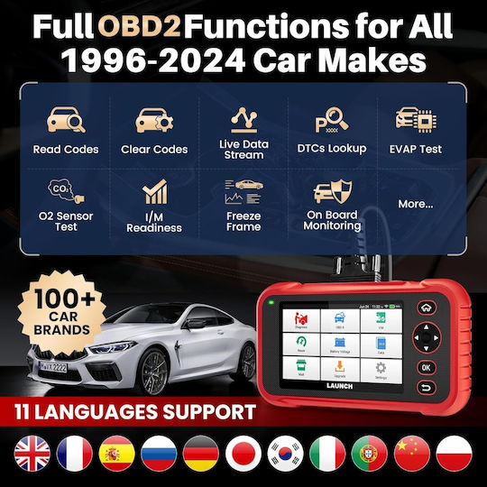 Launch X431 Crp129e V2.0 Auto Diagnostic Tester Obd2 Code Reader Supports 10 Test Modes 4.3-inch Color Screen