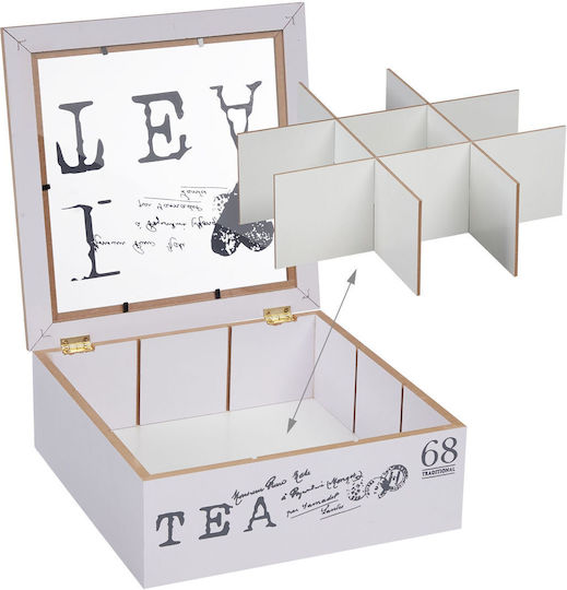 Relaxdays Tea Box with Lid Wooden White 25x9x25cm