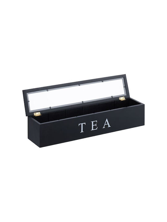 Relaxdays Caseta Pentru Ceai Cu Capac Din Lemn Negru 9x9x43.5cm