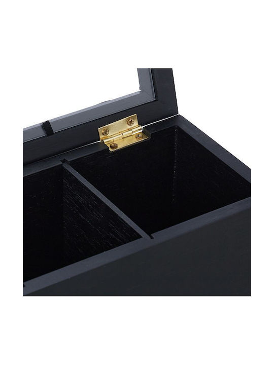 Relaxdays Caseta Pentru Ceai Cu Capac Din Lemn Negru 9x9x43.5cm