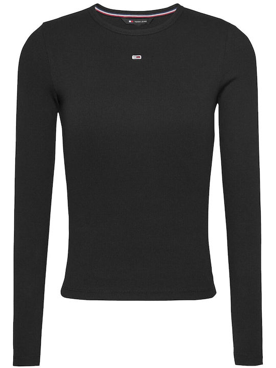 Essential Damen Bluse Baumwolle Langärmelig Black