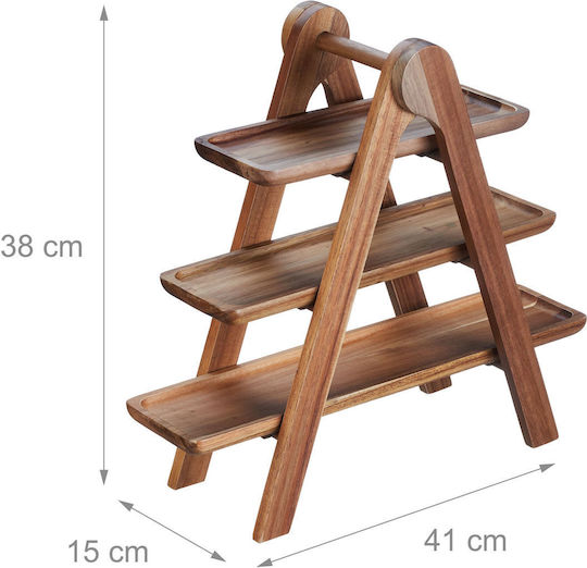 Relaxdays Wooden Dessert Divided Serving Plate Brown Ø15cmxY15cm 41x38x15cm