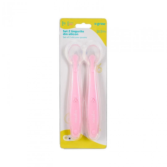 U-Grow Set pentru bebeluși cu Linguri din Silicon pentru 6+ luni Roz 2buc