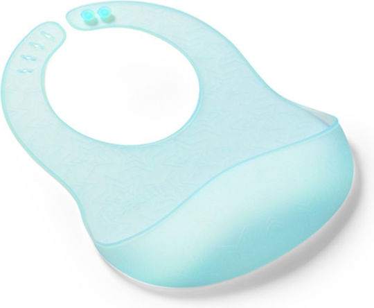 Babyono Waterproof Silicone Baby Bib with Button and Pocket Blue for 6 Months+