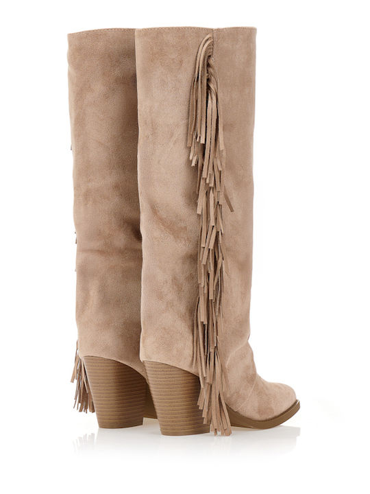 Wildleder Damenstiefel Cowboy mit hohem Absatz Braun