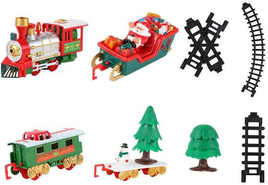 Christmas Train with Music 1 Locomotive 1 Wagon 1 Sleigh Santa Claus 1 Flatbed Wagon 2 Trees 1 Snowman Total Length 260 Cm 22 Pieces Boys Girls Bebelogic