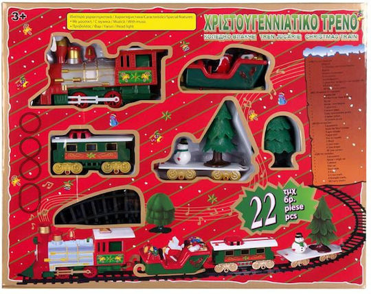 Christmas Train with Music 1 Locomotive 1 Wagon 1 Sleigh Santa Claus 1 Flatbed Wagon 2 Trees 1 Snowman Total Length 260 Cm 22 Pieces Boys Girls Bebelogic