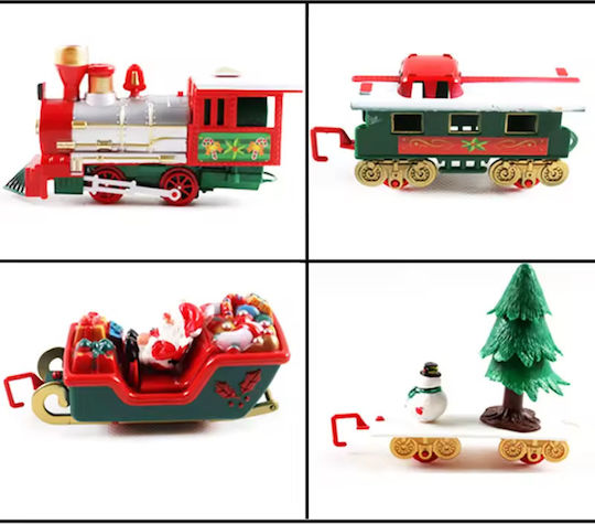 Christmas Train with Music 1 Locomotive 1 Wagon 1 Sleigh Santa Claus 1 Flatbed Wagon 2 Trees 1 Snowman Total Length 260 Cm 22 Pieces Boys Girls Bebelogic