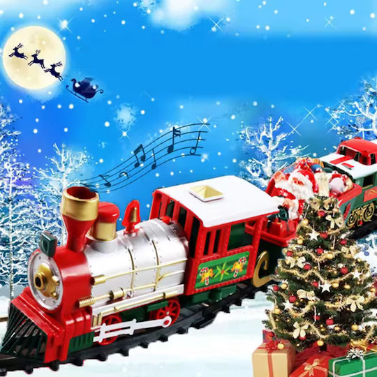 Christmas Train with Music 1 Locomotive 1 Wagon 1 Sleigh Santa Claus 1 Flatbed Wagon 2 Trees 1 Snowman Total Length 260 Cm 22 Pieces Boys Girls Bebelogic