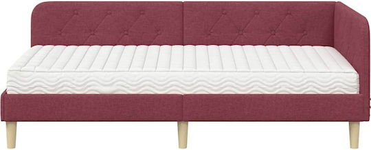 Sofa Bed Single Upholstered with Fabric Red with Slats for Mattress 90x200cm