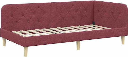 Sofa Bed Single Upholstered with Fabric Red with Slats for Mattress 90x200cm