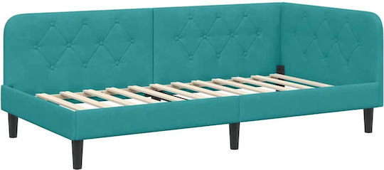 Sofa Bed Single Upholstered with Velvet Turquoise with Slats for Mattress 90x190cm