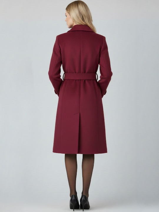 Femeie Bordeaux Palton cu Curea