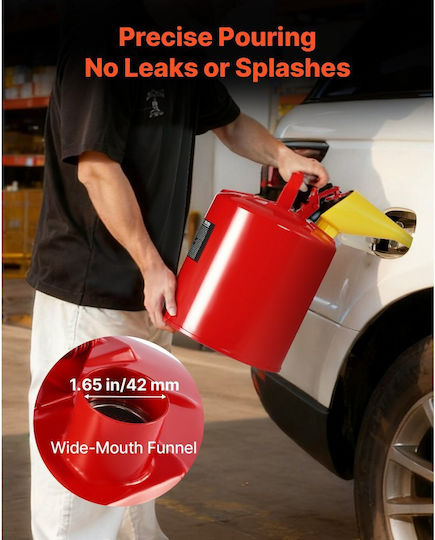 Vevor Gas Safety Can Red Safety Gasoline Can 19 Liters Type I Flame Arrester Stainless Steel Self-Closing Lid Pe Funnel Flammable Fuel Storage Can Carbon Steel Ergonomic Handle